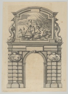 Triumphal arch, from 'Éloges et discours sur la triomphante réception du Roy en sa ville d..., 1629. Creator: Melchior Tavernier.