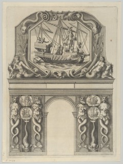 Triumphal arch, from 'Éloges et discours sur la triomphante réception du Roy en sa ville d..., 1629. Creator: Melchior Tavernier.