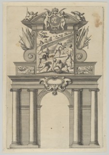 Triumphal arch, from 'Éloges et discours sur la triomphante réception du Roy en sa ville d..., 1629. Creator: Melchior Tavernier.