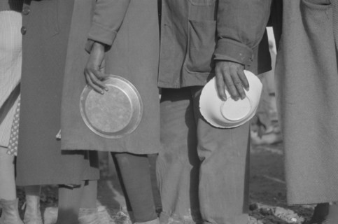 Possibly: Negroes in the lineup for food at mealtime in the camp..., Forrest City, Arkansas, 1937. Creator: Walker Evans.