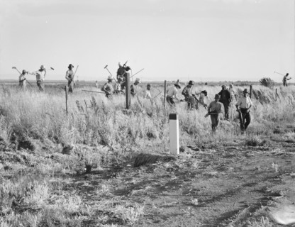 Migratory agricultural workers - cotton hoers, near Los Banos, California, 1939. Creator: Dorothea Lange.