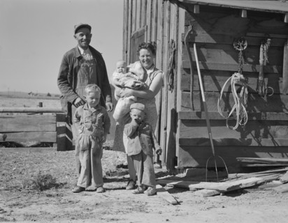 The Schroeder family on their new farm, Dead Ox Flat, Malheur County, Oregon, 1939. Creator: Dorothea Lange.