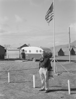 The camp manager at camp entrance, FSA, Merrill, Klamath County, Oregon, 1939. Creator: Dorothea Lange.