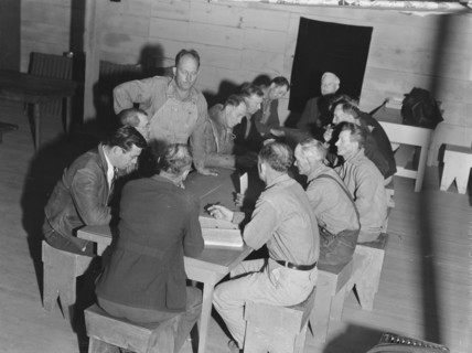 Meeting of the camp council, FSA camp, Farmersville, California, 1939. Creator: Dorothea Lange.
