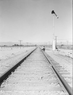 Looking east down the railroad track, near Calipatria, California, 1939. Creator: Dorothea Lange.