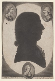 Edward Beetham, bust in profile to right in an oval, with two caricature heads, 1770-1818. Creator: Isaak Jehner.