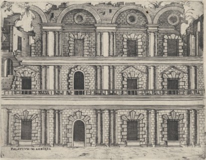 Palatium M. Agrippa, from a Series of 24 Depicting (Reconstructed) Buildings ..., Plate ca. 1530-50. Creator: Anon.