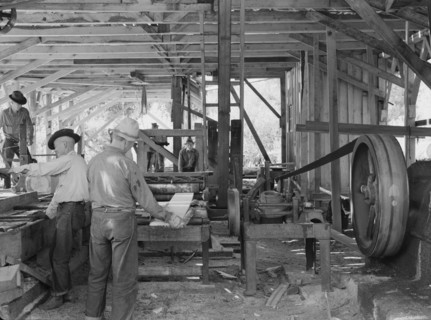 The sawmill in operation...Ola self-help sawmill co-op, Gem County, Idaho, 1939. Creator: Dorothea Lange.