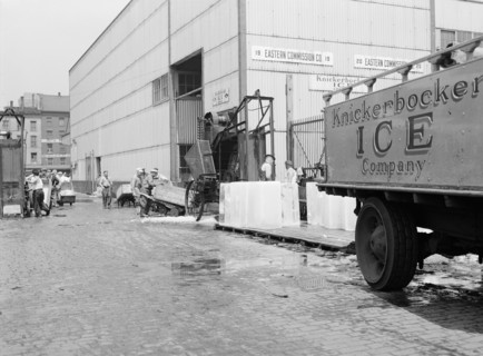 Ice which is used to store fish on boats that bring their catches into Fulton..., New York, 1943. Creator: Gordon Parks.