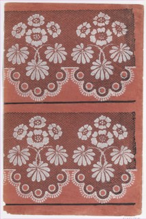 Red sheet with two borders with a white floral pattern atop a black ..., late 18th-mid-19th century. Creator: Anon.