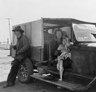 Family, one month from South Dakota, now on the road..., Tulelake, Siskiyou County, California, 1939 Creator: Dorothea Lange.