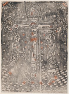 Christ on the cross flanked by the Virgin, Saint Brigit and Saint Eli..., ca. 1480-1500 (restrike?). Creator: Anon.