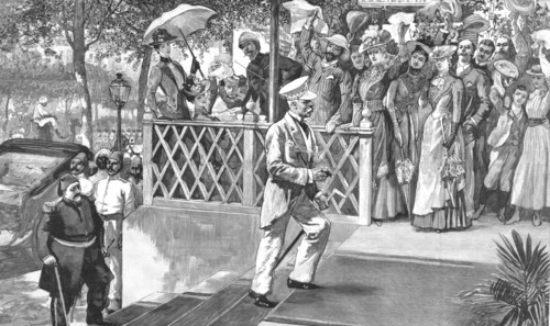 ''Mr. Stanley's Arrival at Cairo--Entering Shepheards Hotel after having visited the Khedive', 1890. Creator: Unknown.