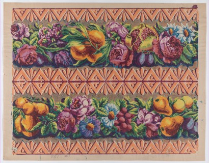Sheet with a border with two garlands of fruit, leaves, and flowers, late 18th-mid-19th century.