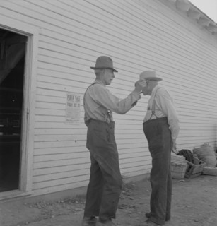 Oregon farmers, old settlers, at farmer's public sale, Saturday. Nyssa, Malheur County, Oregon.