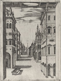 Design for a Stage Set Depicting a Perspectival View of an Ideal Renaissance City, ca. 1550-60.