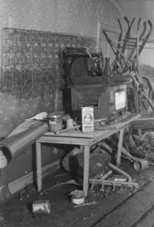 Interior of a farmhouse near Ridgeley, Tennessee, after the 1937 flood waters had subsided.