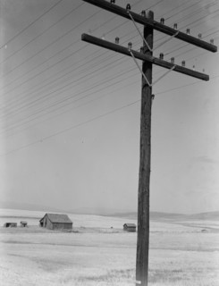 Washington, Klickitat County, near Goldendale, on U.S. 97. Abandoned farm in wheat country.