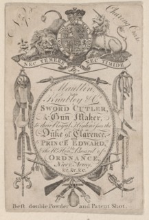 Trade Card Bearing the Name of the Late Gunmaker John Knubley (1750-1795), ca. 1795-1804.
