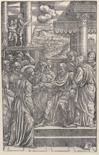 Christ before Pilate, from a series of sixteen prints of the Passion of Christ, 1538.