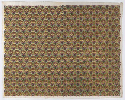 Sheet with overall fan design in yellow, green, and red, late 18th-mid-19th century.