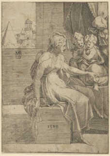 Seated woman with two children (Virgin with Christ and St John the Baptist?), 1540.