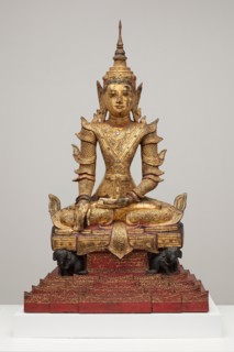 Crowned and Bejewelled Buddha Seated on an Elephant Throne, Late 19th century.