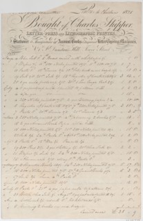 Trade Card for Charles Skipper, Letter Press and Lithographic Printer, 1828.