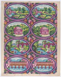 Sheet with two borders with Italian landscapes, late 18th-mid-19th century.