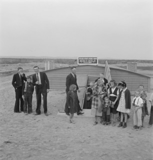 Congregation leaving after services. Dead Ox Flat, Malheur County, Oregon.