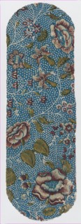 Sheet with an overall floral and dot pattern on blue background, ca. 1846.