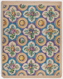 Sheet with pattern of bouquets and lion heads, late 18th-mid-19th century.