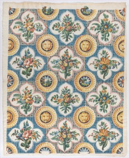 Sheet with pattern of bouquets and lion heads, late 18th-mid-19th century.