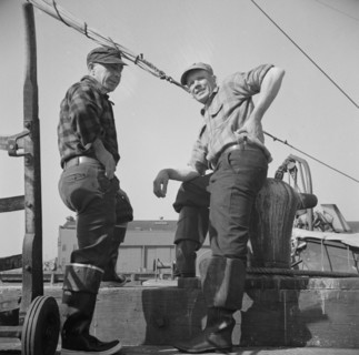 New York, New York. New England fishermen resting on the Fulton docks.