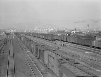 Railroad yard, outskirts of fast-growing town. Klamath Falls, Oregon.