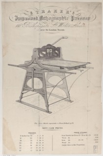 Trade Card for Straker's Improved Lithographic Presses, 19th century.