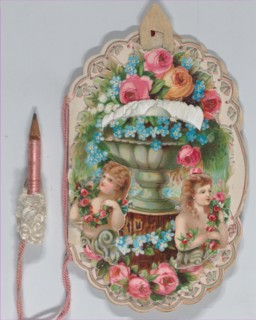 Valentine - Mechanical - elaborate Valentine, Dance Card, Baby, 1883.