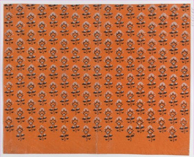 Sheet with blue and orange leaf pattern, late 18th-mid-19th century.