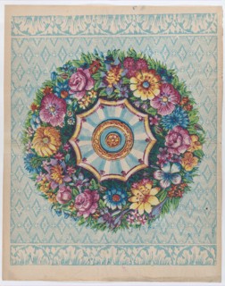 Sheet with a large floral wreath, late 18th-mid-19th century.
