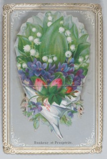 Valentine - Mechanical bouquet, baby boy bunting, ca. 1875.