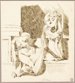 Seated Troubadour Looking at Woman Asleep on Ledge, n.d.