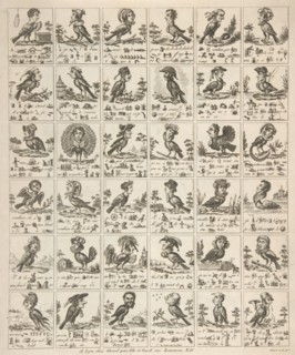 Sheet of Rebuses with Birds with Human Heads, ca. 1834.