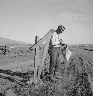 Farmer getting the morning mail. Gem County, Idaho.