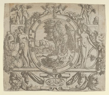 Oval landscape in an ornate frame, ca. 1542-45.
