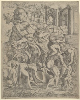 People Fleeing a Burning City, 16th century.