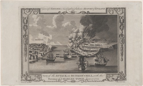 View of the Attack on Bunker's Hill, with the Burning of Charles Town, June 17, 1775, 1781-1783. Creator: John Lodge.