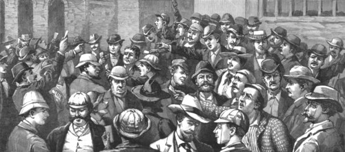 ''The Transvaal Gold Fields and how to reach them--Scene in the Open-Air 'Change, Johanne...', 1890. Creator: Unknown.