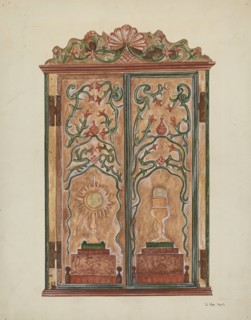 Hand-carved Cabinet, c. 1937. Creator: Vera Van Voris.