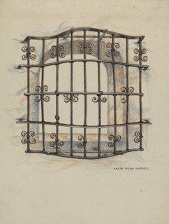 Iron Grille at Window: Restoration Drawing, c. 1936. Creator: Harry Mann Waddell.
