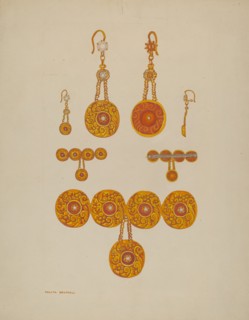 Earrings and Brooch, c. 1937. Creator: Tulita Westfall.
